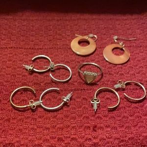 Everything loop earrings + bonus ring NWOT